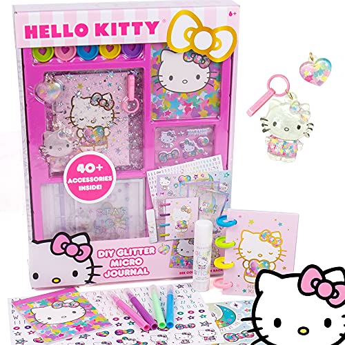 Hello Kitty DIY Glitter Micro Journal by Horizon Group USA, 40+ Stationery Accessories Including Hello Kitty Stickers, Surprise Keychain, Interchangeable Binder Discs, Squishy Glitter Cover & More von Hello Kitty