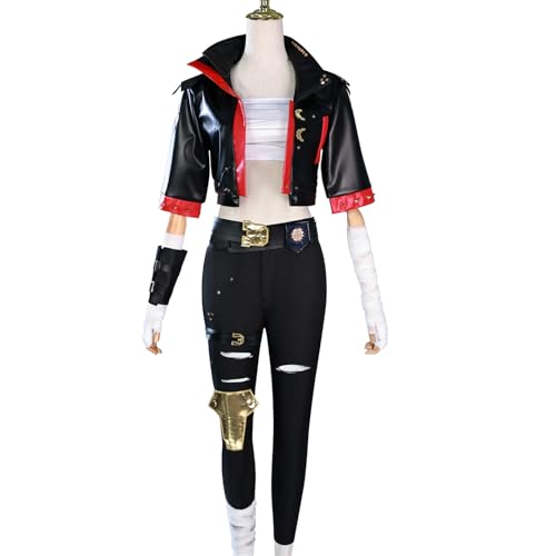 Helltaker Enforcer Vi Cosplay-Kostüm, Hemd, Lederjacke, Hose mit Handschuhen, komplettes Set für Halloween-Party von Helltaker