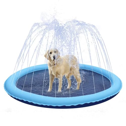 Hundepool, Splash Pad, Hundebadewanne, Planschbecken für Hunde, Sprinkler Play Matte, Sprinkler Wasser Spielmatte, Hund Schwimmbecken, Hundeschwimmbad für Große Kleine Hunde, Durchmesser 100 cm von Helweet