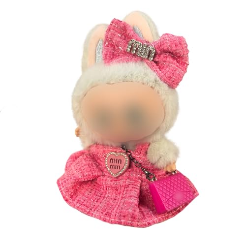 Hemaisu 3-teilige Puppenkleidung für La Bubu, 14–17 cm, niedliche Labooboo-Outfits mit Zubehör, Fuchsia-Kleid, Schleifen-Clip und C's Tasche (keine Puppe) von Hemaisu