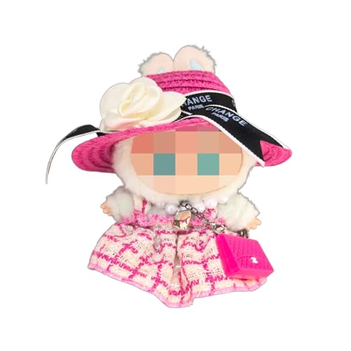 Hemaisu 4-teiliges Ensemble für 14–17 cm große La Bubu-Puppen, luxuriöses Fuchsia-Kleidungsset, bestehend aus Tweed-Kleiderset mit Hut, Halskette und Umhängetasche von Hemaisu