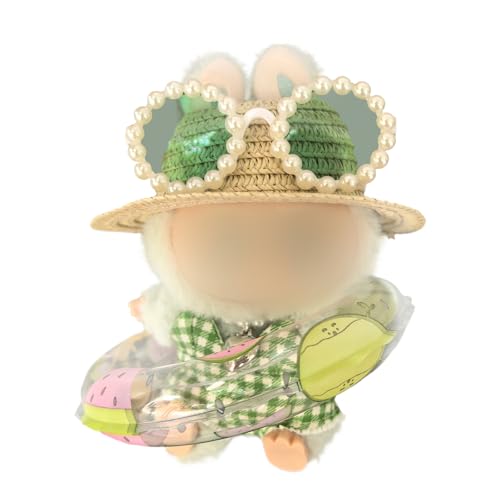 Hemaisu 5-teiliges Puppenkleidungs-Set mit Sommermotiv | Strohhut, Sonnenbrille mit Perlenverzierung, grün-weiß karierter Puppen-Badeanzug, Perlenkette und Schwimmring mit Fruchtmuster für 14–17 cm Hemaisu 5-teiliges Puppenkleidungs-Set mit Sommermotiv | Strohhut, Sonnenbrille mit Perlenverzierung, grün-weiß karierter Puppen-Badeanzug, Perlenkette und Schwimmring mit Fruchtmuster für 14–17 cm von Hemaisu