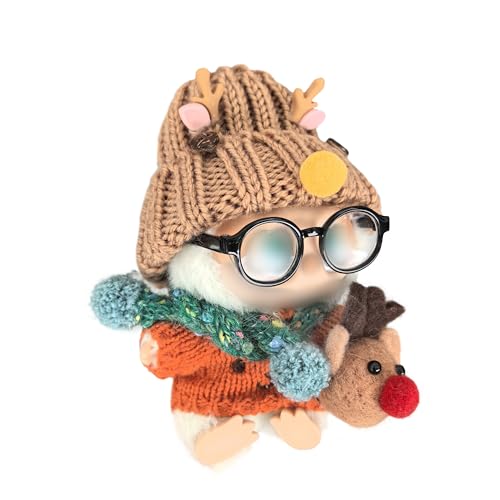 Hemaisu 5-teiliges festliches Puppen-Outfit | Weihnachten – inspiriertes Ensemble für La Bubu-Puppen mit Mütze, Mütze, Brille, Schal, besticktem Pullover & Hirsch – Kopftasche von Hemaisu