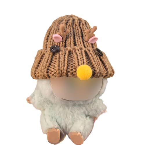 Hemaisu Handgefertigte Strickmütze mit Hirschmotiv, niedliche Weihnachtsdekoration für 20 cm große Puppen, passend für Popmart The Monsters La Bubu (Hellbraun) von Hemaisu