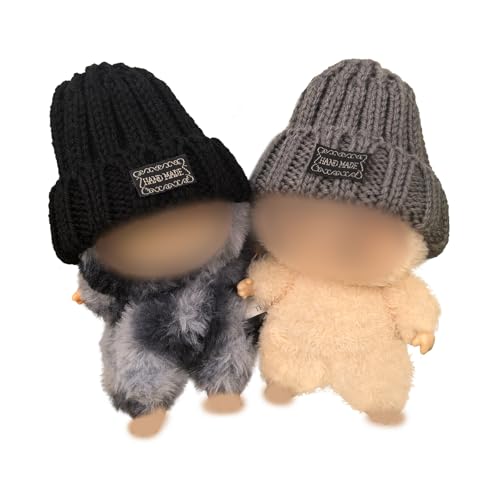 Hemaisu Handgefertigte Strickmützen, 2 Stück, coole und vielseitige Styles für 20 cm große Puppen (1 schwarz + 1 grau) von Hemaisu