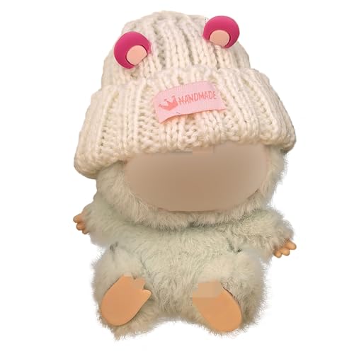 Hemaisu Niedliche, handgefertigte Strickmütze mit bezaubernden rosa Panda-Ohren für 20 cm – unter Puppen The Monster La Bubu Macaron (weiß) von Hemaisu