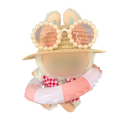Hemaisu Summer - Themed 5-teiliges Puppenkleidungs-Set | Strohhut, Perlenverzierte Sonnenbrille, rot - weiß karierter Puppen-Badeanzug, Perlenkette & Frucht-Gemusterter Schwimmring für 14-17 cm Hemaisu Summer - Themed 5-teiliges Puppenkleidungs-Set | Strohhut, Perlenverzierte Sonnenbrille, rot - weiß karierter Puppen-Badeanzug, Perlenkette & Frucht-Gemusterter Schwimmring für 14-17 cm von Hemaisu