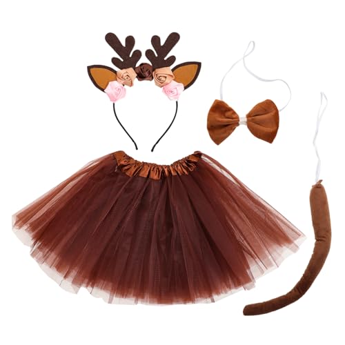 Hemobllo 1 Satz Geweih-Stirnband-Set Weihnachts-Tutu-Röcke Tierkostüm Rentier-Cosplay-Kostüm Hirschschwanz Reh Halloween-Party-Kostümzubehör Rentier verkleiden sich Mesh-Tuch Kaffee von Hemobllo