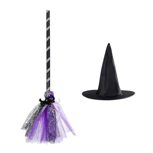Hemobllo 1 Set mit Halloween-hexenhut Und Besen, Cosplay-Requisiten für Partys, Kostümzubehör Und Dekorationen von Hemobllo
