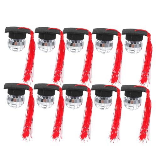 Hemobllo 10 Stück Mini -Abschlusskappendekoration Abschlusskappe Cake Toper Mini Grad-Cap-Ornament Cupcake -Abschlusskappe Toper Abschlusskappe Disco Ball Abschlussfeier Filzstoff rot von Hemobllo