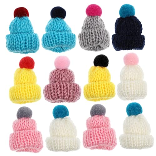 Hemobllo 12 Stück Teiliges Kleine Austauschbare Mini Strickmützen für Puppen Wiederverwendbare Bastel Accessoires Bunte Wollmützen für Weihnachtsdeko DIY Party und Zufällige Farbe von Hemobllo