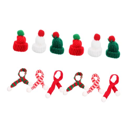 Hemobllo 12 Stück Teiliges Mini Strickset mit Kleinen Weihnachtsmützen und Schals Handgestrickte Langlebige Miniatur Hüte und Gestreifte Schals für DIY Weihnachtsdeko Puppenhaus von Hemobllo