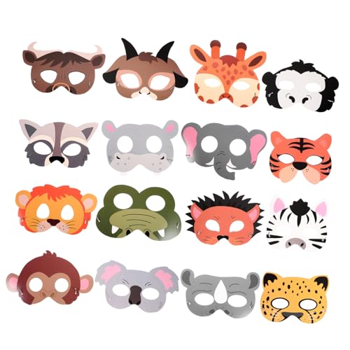 Hemobllo 16 Stück Teiliges Tierpapiermasken für Kindergeburtstag Halloween Party Atmungsaktiv Hautfreundlich Realistische Dschungel und Wildtiere Leicht Komfortabel Kreative Kostümdeko von Hemobllo