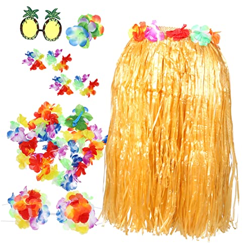 Hemobllo 1Satz Hawaii Party Teiliges Kostüm mit Grasrock Ananas Sonnenbrille Haarschmuck für Sommerfeiern Luau Dekorationen Strandtanz Rocklänge für Erwachsene von Hemobllo