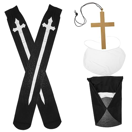 Hemobllo 1Satz Nonnen Kostüm mit Kreuzanhänger Halskette Nonnenhut Oberschenkel Hohen für Halloween Cosplay Party Perfektes für Erwachsene von Hemobllo