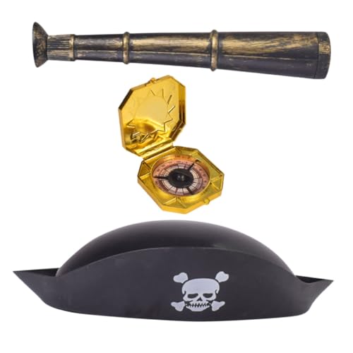 Hemobllo 1Satz Piratenkostüm Zubehör Teiliges Cosplay mit Piratenhut Fernrohr und Kompass für Halloween Partys Cosplay Bühnenauftritte und Deko von Hemobllo