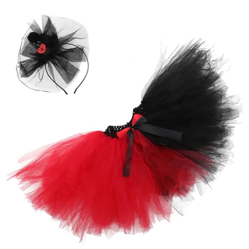 Hemobllo 1Satz Schwarzer Roter Netzrock mit Hut Stirnband für Verkleidung für Halloween Partys Themenveranstaltungen Atmungsaktiv Geheimnisvoller Look von Hemobllo