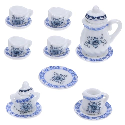 Hemobllo 1Satz Teeservice Teiliges Puppenhaus Zubehör Tassen Blaues Blumenmuster für Kreative Mikrolandschaften und Puppenhaus Dekoration von Hemobllo