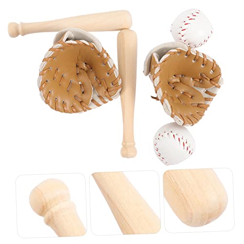Hemobllo 2 Sätze Mini Baseball Handschuh und Schläger Teilig Dekorative Miniatur Baseballbats aus Holz und Leder DIY Bastelzubehör Lebensechte Puppenhaus Deko für Sportfans von Hemobllo