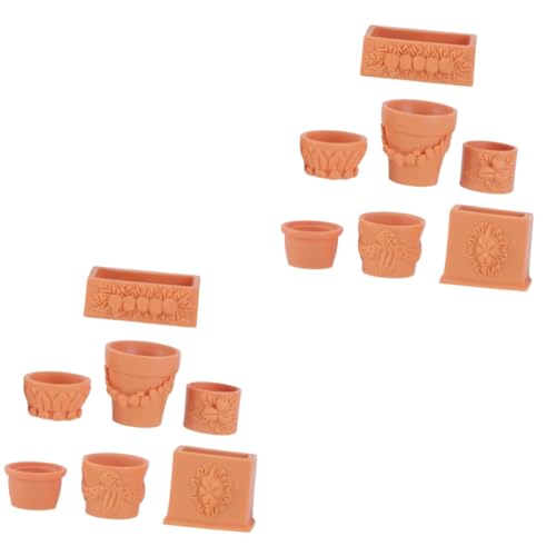 Hemobllo 2 Sätze Mini-Simulation Blumentopf Im Freien Winzige Gefälschte Pflanze Klein Dollhouse Dekorationen Feengarten-Einhorn-Miniatur Gartendekor Harz Brown 7 Stücke * 2 von Hemobllo