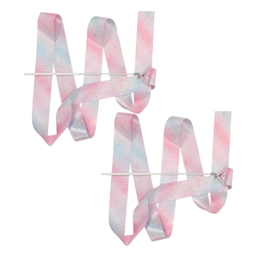 Hemobllo 2 Stück Fitness-Gymnastik-Bänder Tanz-Streamer Party Tanzbänder Stöcke für dekoratives Band tanzende Luftschlangen Fitness-Gymnastikband Polyester von Hemobllo