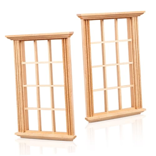 Hemobllo 2 Stück Holz Simuliertes Fach Fensterrahmen Handgefertigte Dekoration für Puppenhaus Zubehör und Fotorequisiten von Hemobllo