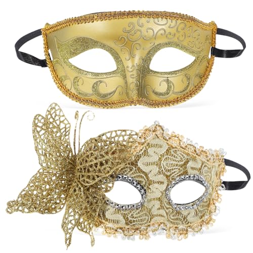 Hemobllo 2 Stück Teiliges Damen Maskenball Venezianische Halbe Maske aus Leichtem Kunststoff Langlebig und Wiederverwendbar mit Goldenem Muster und Gelber Schmetterlingsverzierung Hemobllo 2 Stück Teiliges Damen Maskenball Venezianische Halbe Maske aus Leichtem Kunststoff Langlebig und Wiederverwendbar mit Goldenem Muster und Gelber Schmetterlingsverzierung von Hemobllo