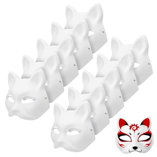 Hemobllo 20 Stück Weiße DIY Katzenmasken Papier Unbemalt Bemalen Bastelset für Karneval Maskenball Cosplay Party Handgemachte Tiermasken Selbstgestalten von Hemobllo