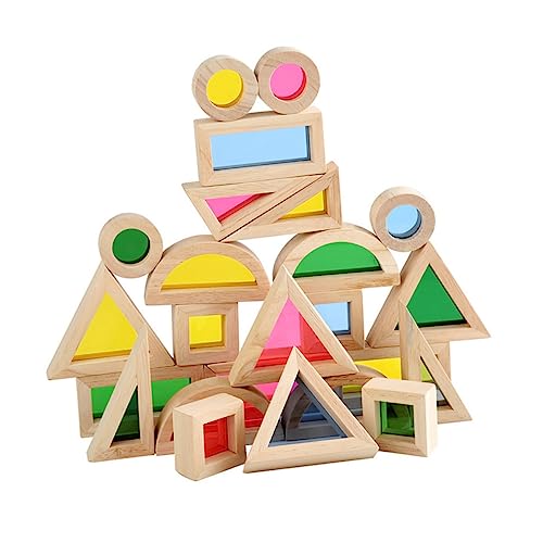 Hemobllo 24Stücke Kaleidoskopische Holzspielzeuge Stapelbare Blöcke für Frühes Lernen Kindergeschenk Form und Farbverständnis Sicher und Schadstofffrei von Hemobllo
