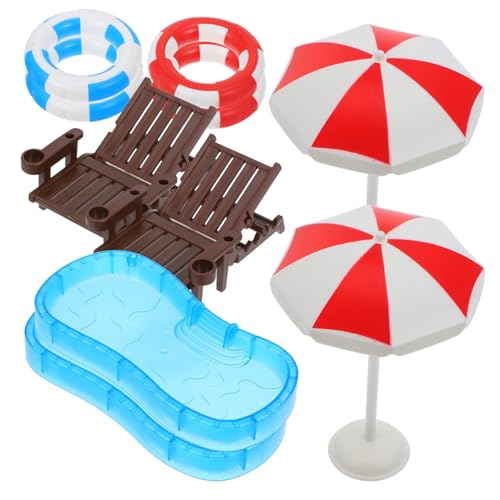 Hemobllo 2Sätze Mini Puppenhaus Zubehör Teiliges Modell mit Schwimmring Pool und Strandmöbel für Realistische Deko für Sommer Szenen und Kreative Spielwelten von Hemobllo