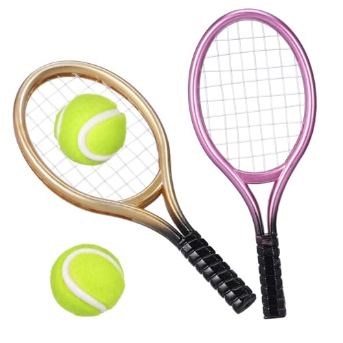 Hemobllo 2Sätze Mini Tennisschläger mit Ball Puppenhaus Zubehör für DIY Dekoration Mini House Requisiten für Zufällige Farbe für Szenen und Sammler von Hemobllo
