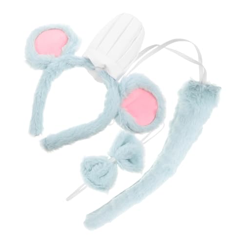 Hemobllo 3 Stück Fluffy Mausohren Stirnband Kostümset Teilig mit Plüschohren Schleife und Tierkostüm Zubehör für Halloween Cosplay Partys Geeignet für Frauen und Mädchen von Hemobllo