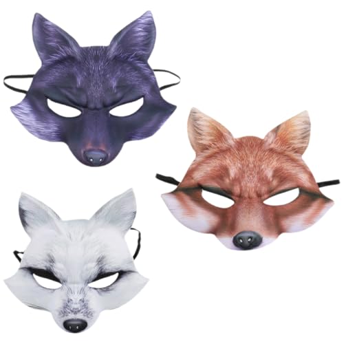 Hemobllo 3Stücke Eva Fuchs Halbgesichtsmasken für Halloween Cosplay für Kostümpartys Maskeraden Bequemes Design für Lange Tragezeiten von Hemobllo