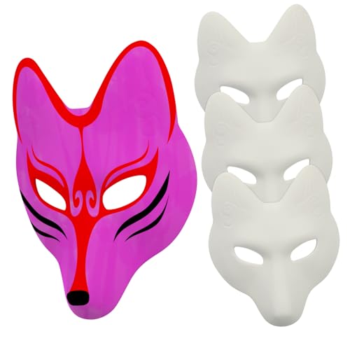 Hemobllo 4 Stück DIY Blank Fuchs Maske Weiß zum Bemalen für Karneval Maskerade Party Erwachsene Cosplay Zubehör zum Selbstgestalten von Hemobllo