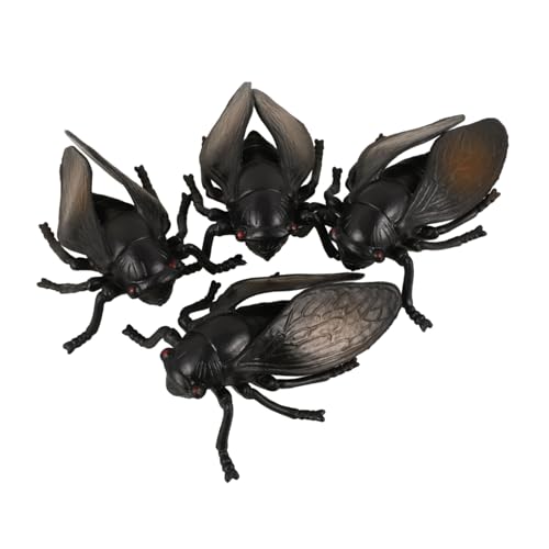 Hemobllo 4 Stück Kinderspielzeug Zikadendekorationen gefälschtes Zikadenmodell lebensechte Zikaden künstliche Zikade Simulation von Insektenfiguren kleine Insektenfiguren Plastik Schwarz von Hemobllo