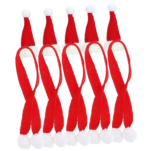 Hemobllo 5 Sätze Mini Nikolausmützen und Strickschals mit Bommel Teiliges Weiche Weihnachtsflaschen Deko Handgefertigte Mini Hut Accessoires für DIY Festtagsdeko und Party Rot Weiß Leicht von Hemobllo