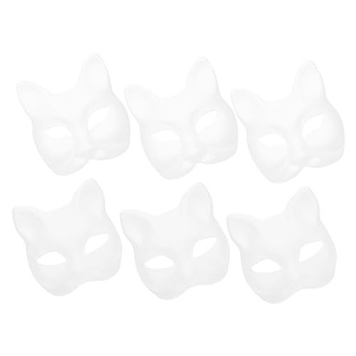 Hemobllo 6 Stück Teiliges DIY Papiermasken Weiße Halbe Tiergesichtsmasken Fuchs Katzenmotiv zum Bemalen für Karneval Party Kostüm Cosplay von Hemobllo