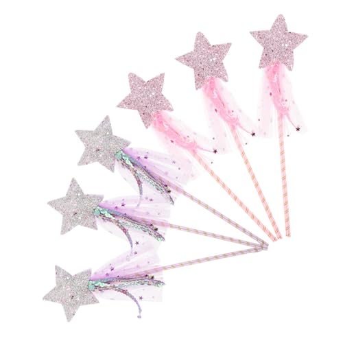 Hemobllo 6 Stück Teiliges Stern Zauberstäbe mit Glitzer Pailletten Leichte Feenstäbe für Mädchen für Party Cosplay Halloween und Aufführungen Buntes Design Komfortabel und Langlebig von Hemobllo