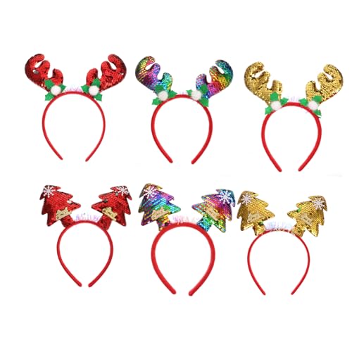 Hemobllo 6 Stück Teiliges Weihnachts Haarband mit Glitzer Rentiergeweih und Christbaum Design Festliche Haarreifen für Karneval Kostüm und Weihnachtsfeiern Lustige Foto Requisiten für von Hemobllo