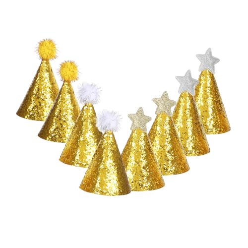 Hemobllo 8 Stück Geburtstagshut Feier Sterngeburtstagshüte Partyhüte Kindergeburtstag Partyhüte Für Erwachsene Kinderpartyhüte Funkeln Glänzend Goldene Geburtstagsmützen Kronenhut Gummiband von Hemobllo