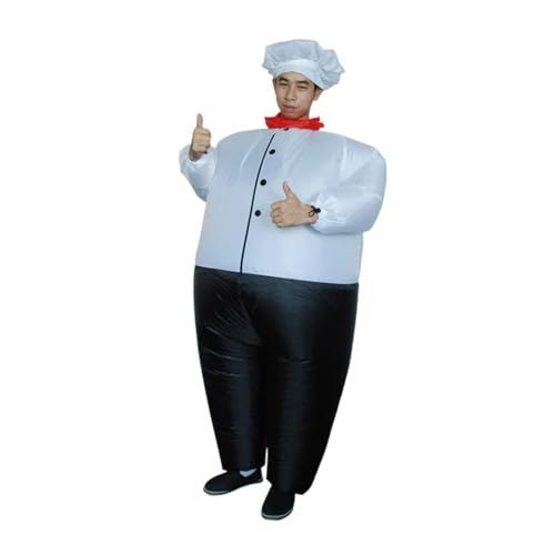 Hemobllo Aufblasbares Kochkostüm für Erwachsene Lustiges Halloween Cosplay Bodysuit mit Cartoon Fettkoch Design Batteriebetrieben Atmungsaktiv für Party Karneval Festlichkeiten von Hemobllo