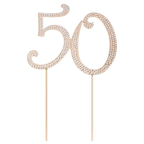 Hemobllo Bling Strass 50. Geburtstag Kuchen Topper, Gold Legierung Kuchen Dekoration für 50. Geburtstag Party von Hemobllo