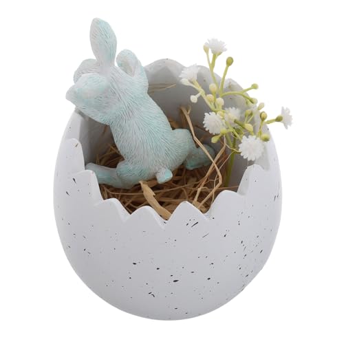 Hemobllo Blumentopf mit zerbrochener Muschel Hasenschmuck Feengartendekor Hasen Dekorationen Mini-Osterhasenfiguren Osterhasen-Dekorationen Harz Weiß von Hemobllo