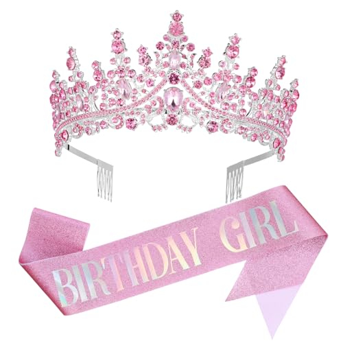 Hemobllo Geburtstagskrone und Verstellbare Schärpe mit Strasssteinen Leichtes Prinzessinnen Tiara für Mädchen und Frauen Komfortables Happy Birthday Party Accessoire und Hemobllo Geburtstagskrone und Verstellbare Schärpe mit Strasssteinen Leichtes Prinzessinnen Tiara für Mädchen und Frauen Komfortables Happy Birthday Party Accessoire und von Hemobllo