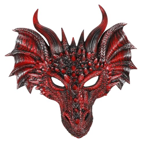 Hemobllo Halloween Drachenmaske Cosplay Maske aus PU Material Leicht und Atmungsaktiv für Halloween Karneval Maskerade Kostümparty und Cosplay Erwachsene Schwarz Rot von Hemobllo