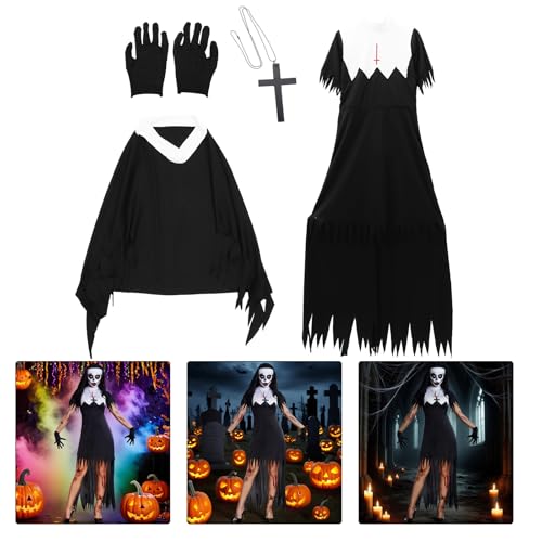 Hemobllo Halloween Nonnenkostüm, Gruseliges Partyoutfit, Halloweenbekleidung für Erwachsene, Blend Prop von Hemobllo
