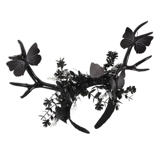 Hemobllo Halloween Rentier Haarreif Cosplay Kopfschmuck Schwarz Atmungsaktiv und Komfortabel für Damen und Mädchen für Partys Fotos und Festliche Anlässe von Hemobllo