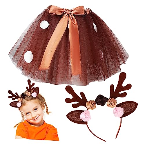 Hemobllo Kostüm Set Weiches Polyester Tutu Rock mit Geweih Stirnband Bequemes Kostüm für Mädchen Festliches Weihnachtsoutfit für Tanz Party und Cosplay Hemobllo Kostüm Set Weiches Polyester Tutu Rock mit Geweih Stirnband Bequemes Kostüm für Mädchen Festliches Weihnachtsoutfit für Tanz Party und Cosplay von Hemobllo