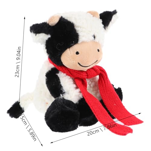 Hemobllo Kuscheliges Plüschtier Kuh Sitzend mit Roter Schleife Weiches Stofftier Flauschiges Kawaii Kuscheltier für Jungen und Mädchen von Hemobllo