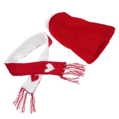 Hemobllo Mini Weihnachtsmütze und Strickschal Rote Wollmütze mit Herz Schal Weiche Puppen Deko für DIY Basteln und Festliche Tischdekoration Teiliges von Hemobllo